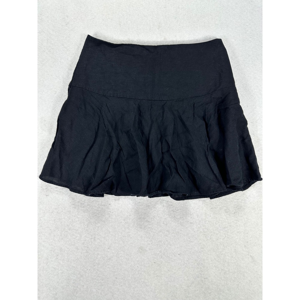 HM Black Linen Blend Drop Waist Ruffle Mini Skirt Size 2 Side Zip